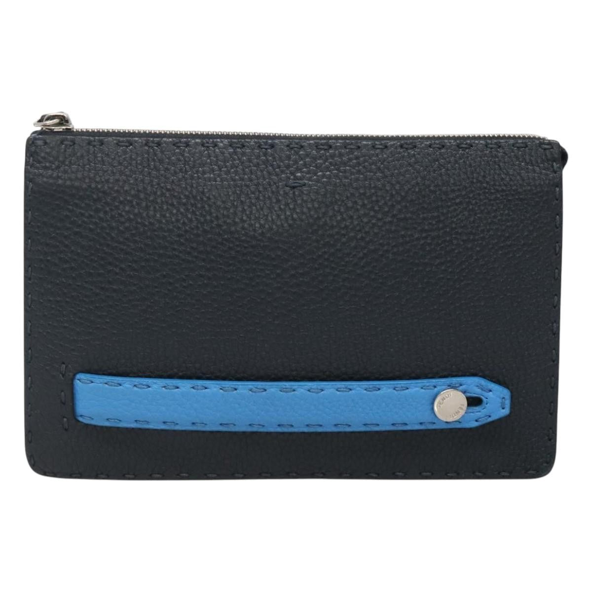 Fendi Selleria Zip Pouch Leather, BLACK, LEATHER, Clutche & pouche