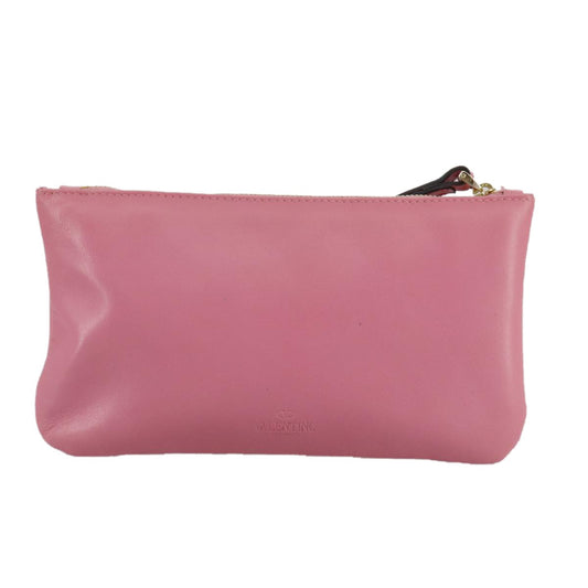 Valentino Garavani Zip Pouch Leather, PINK, LEATHER, Clutche & pouche