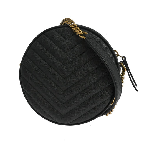Saint Laurent Vinyle Round Camera Matelasse Chevron Leather, Black, Leather, Crossbody Bag