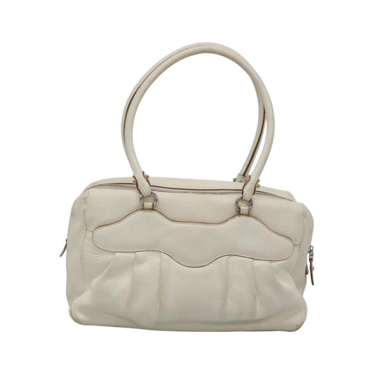 Salvatore Ferragamo Gancini Buckle Leather, White, Leather, Shoulder Bag