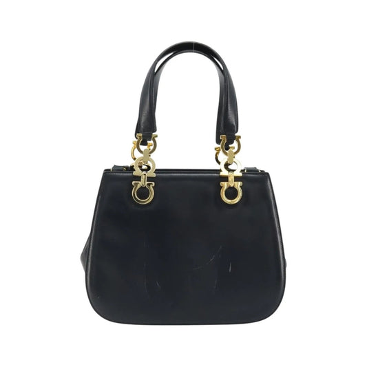 Salvatore Ferragamo Gancini Leather, Navy, Leather, Handbag