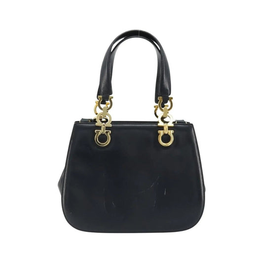 Salvatore Ferragamo Gancini Leather, Navy, Leather, Handbag