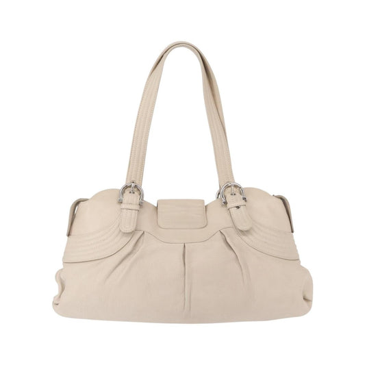 Salvatore Ferragamo Gancini Leather, Silver, Leather, Shoulder Bag