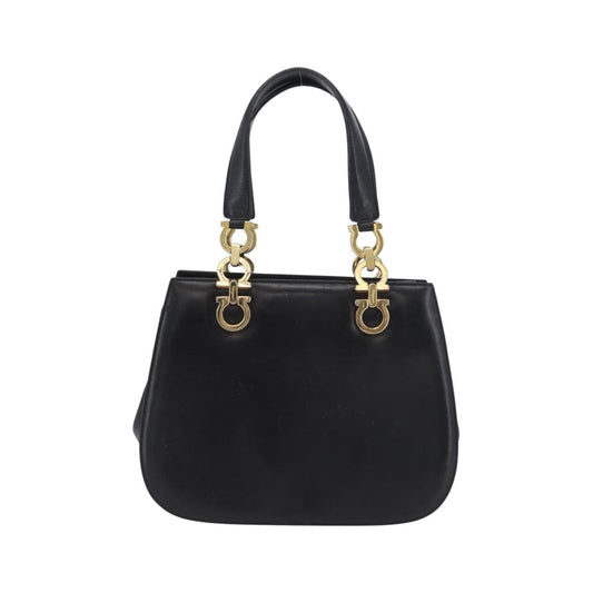 Salvatore Ferragamo Gancini Leather, Black, Leather, Handbag