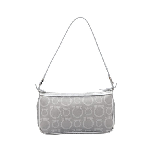 Salvatore Ferragamo Gancini Leather, Silver, Leather, Crossbody Bag