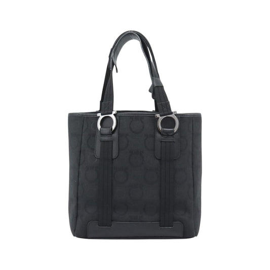 Salvatore Ferragamo Gancini Top Handle Canvas, Black, Canvas, Handbag