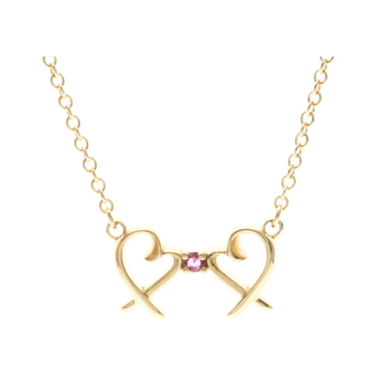Tiffany & Co. Double Loving Heart Pendant 18K Rose Gold with Pink Sapphire, Gold, Pink Gold, Necklace