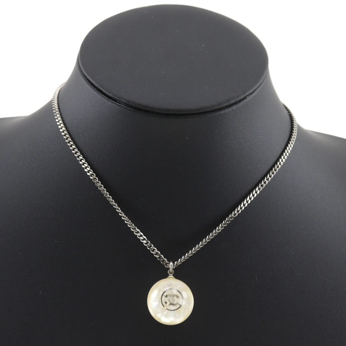 Chanel CC Ball Drop Pendant Metal, Silver, Metal, Necklace