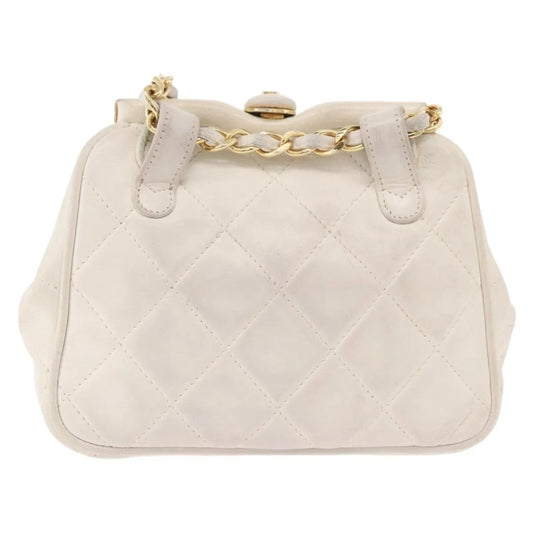 Chanel Vintage Diamond CC Tassel Quilted Lambskin, White, Leather, Shoulder Bag