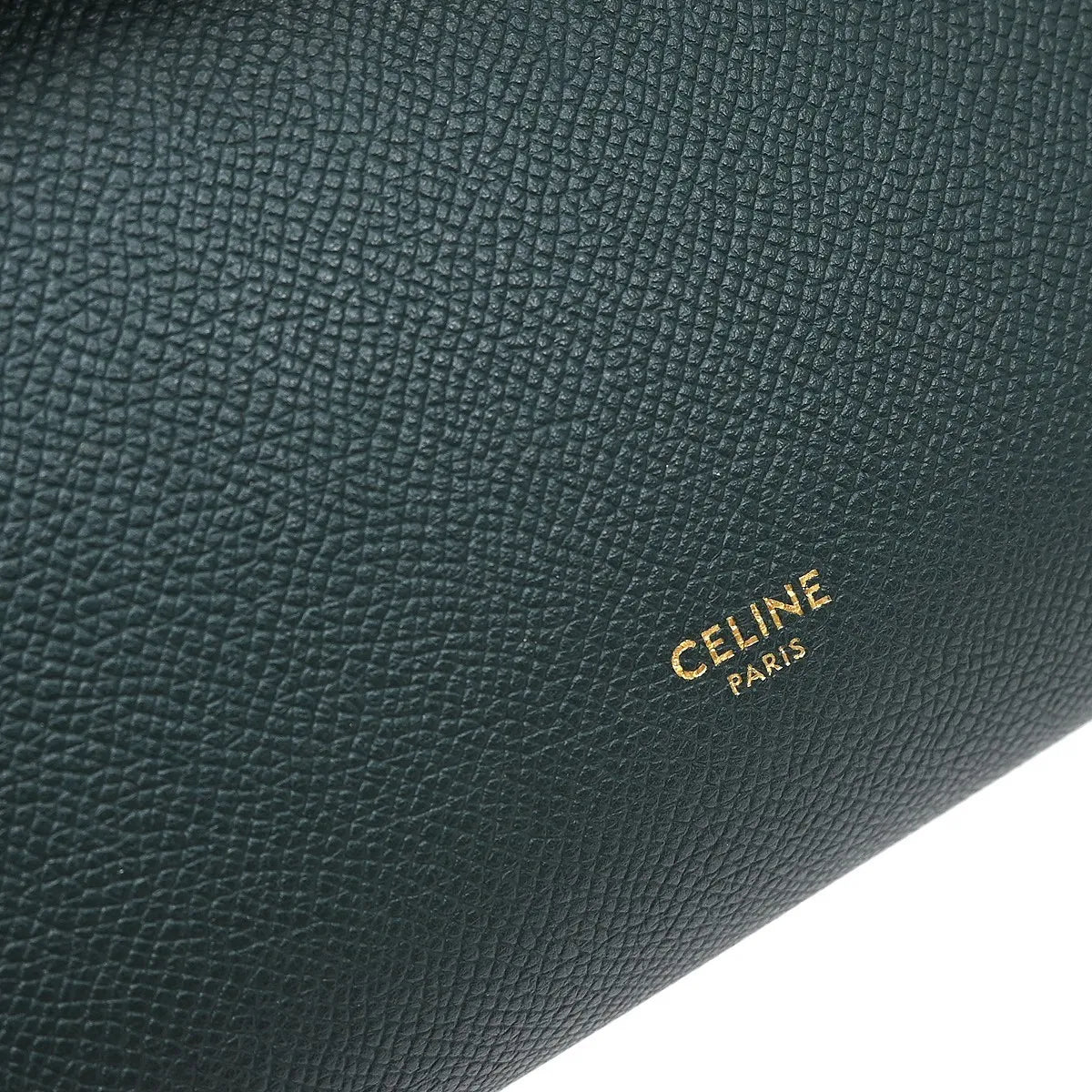 Celine Belt Textured Leather, Green, Leather, Handbag