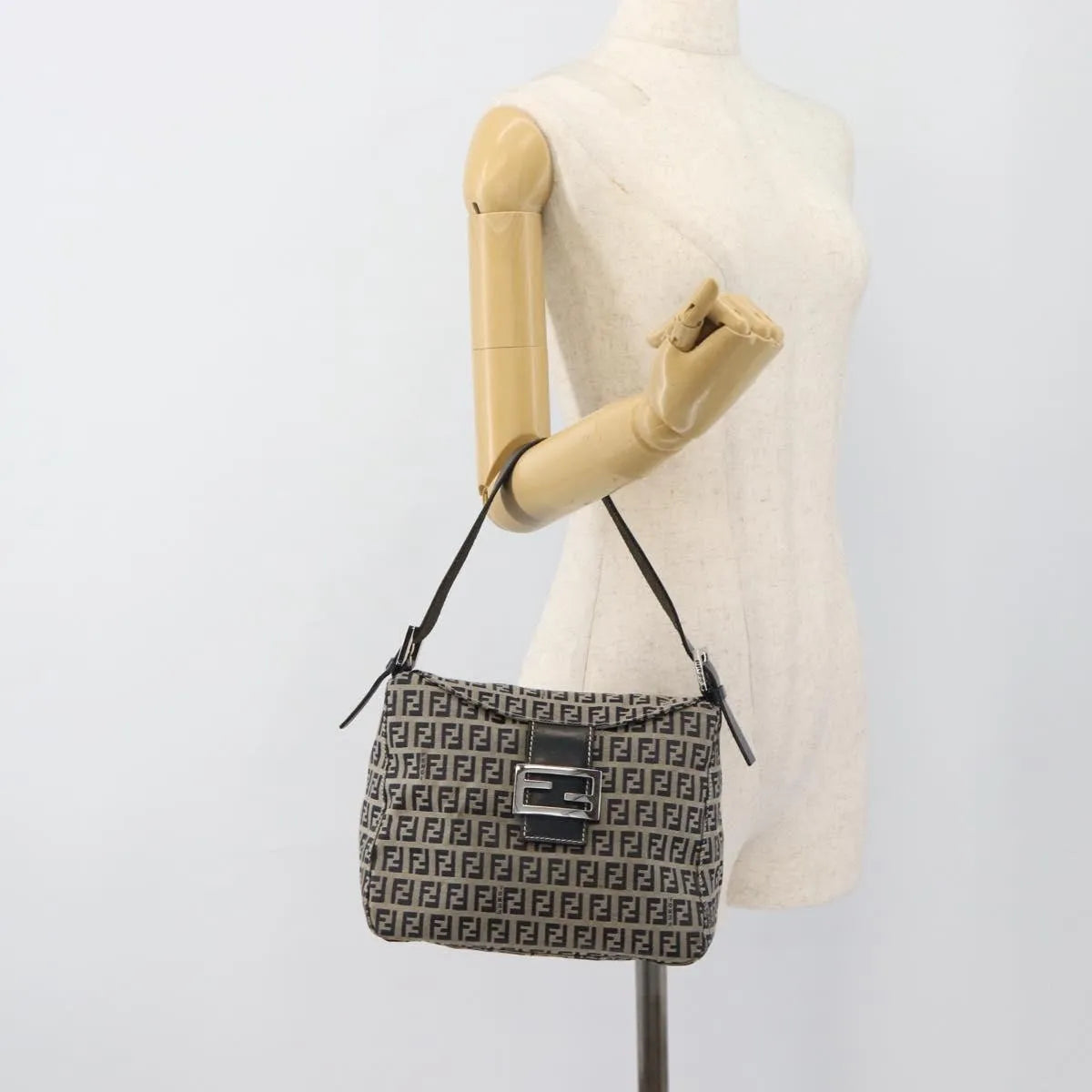 Fendi Zucchino Canvas Mamma Baguette canvas, Navy, Canvas, Shoulder Bag