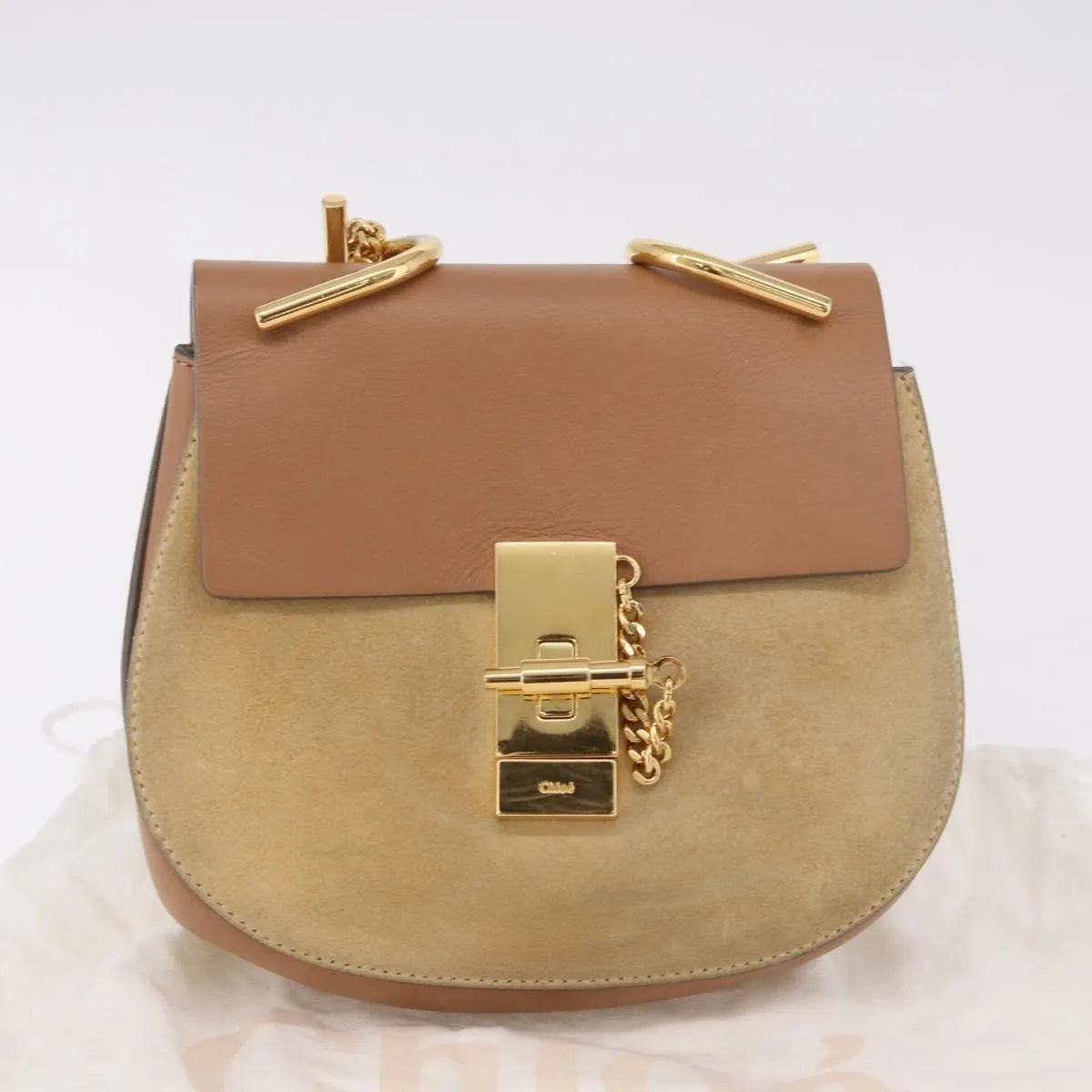 Chloe Drew Shoulder Leather, Beige, Suede, Handbag