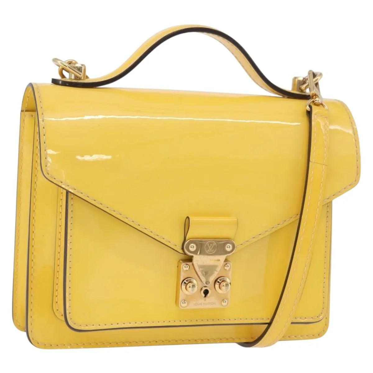 Louis Vuitton Monceau Vernis, Yellow, Patent Leather, Handbag
