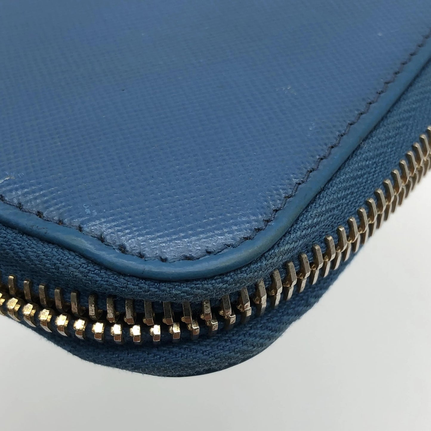 Prada Zip Around Tab Saffiano Leather, Blue, Leather, Wallet
