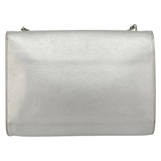 Salvatore Ferragamo Vara Chain Flap Leather, Silver, Leather, Shoulder Bag