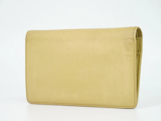 Chanel CC Button Bi-Fold Leather, Beige, Leather, Wallet