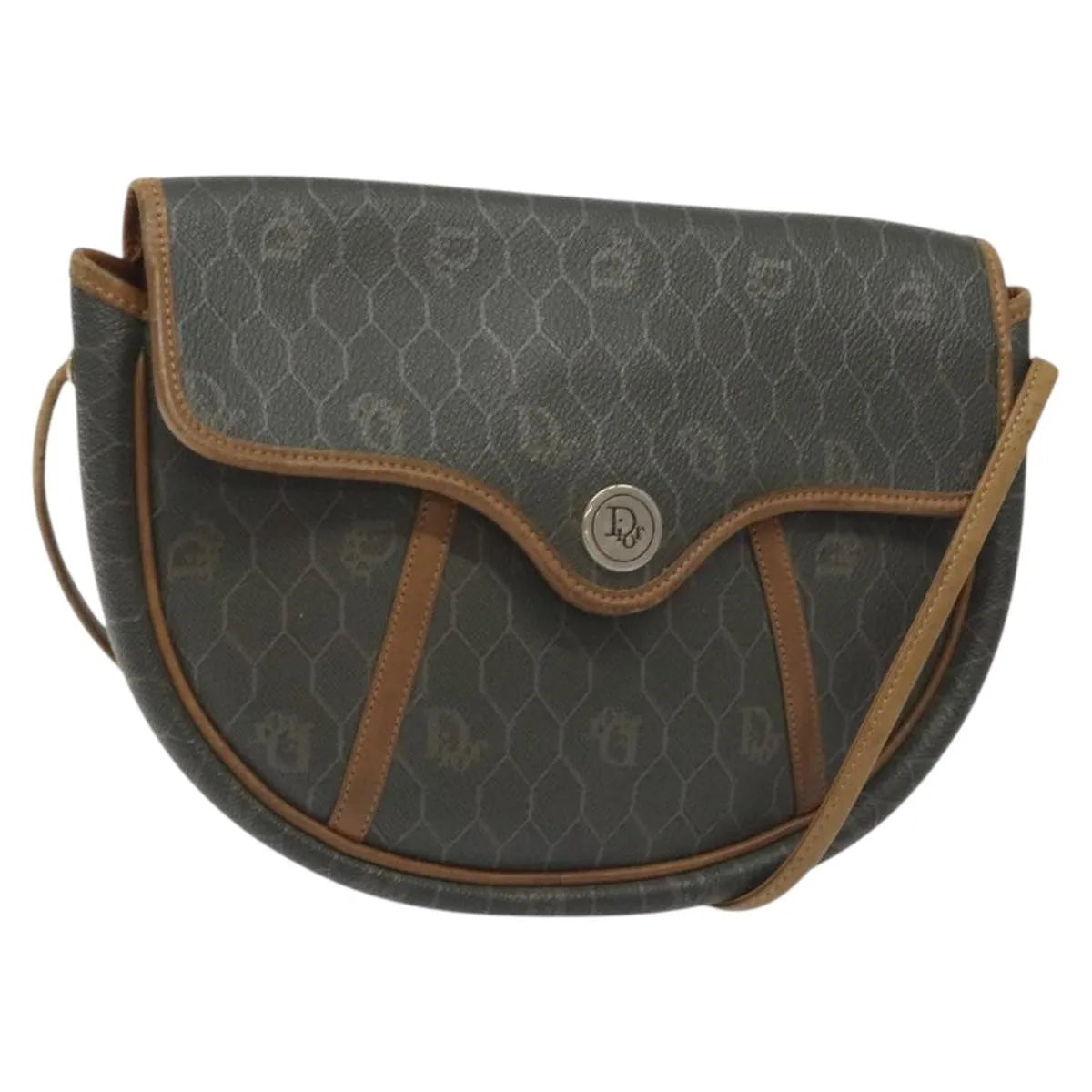 Christian Dior Vintage Honeycomb Flap Coated Canvas, Green, Canvas, Shoulder Bag