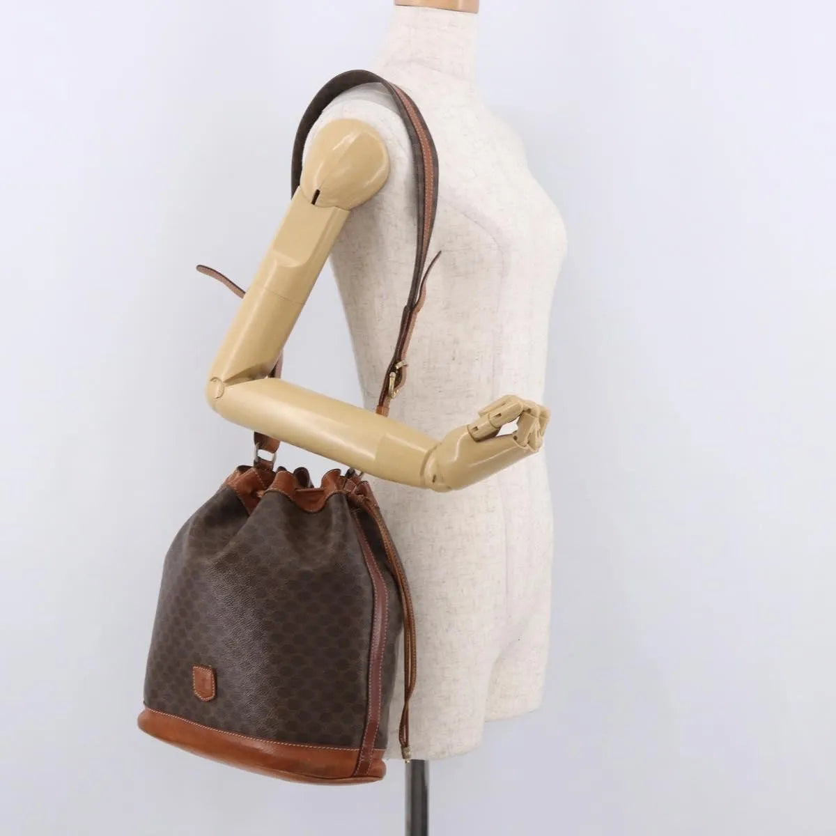 Celine Macadam Bucket Bag Canvas and Leather, Brown, PVC, Crossbody Bag