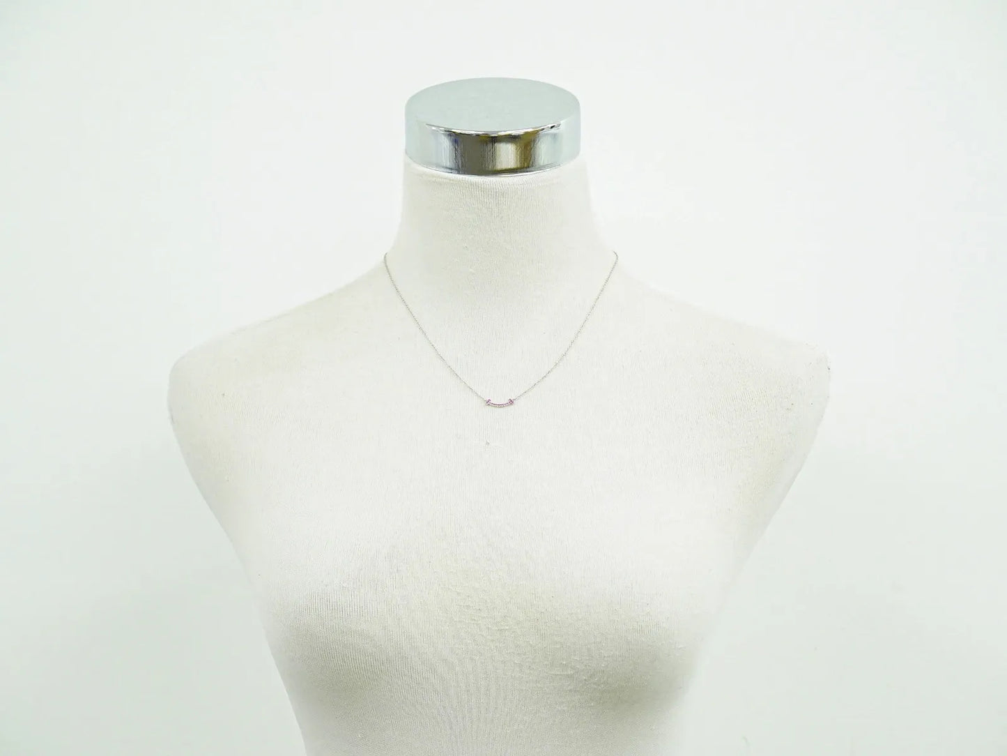 Tiffany & Co. T Smile Pendant 18K White Gold with Pink Sapphires, Silver, White Gold, Necklace