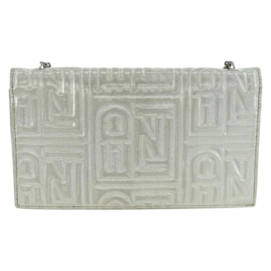 Fendi Wallet on Chain Logo Embossed Leather, Silver, Leather, Wallet