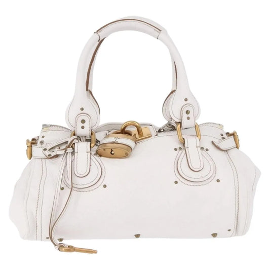Chloe Paddington Lock Leather, White, Leather, Handbag