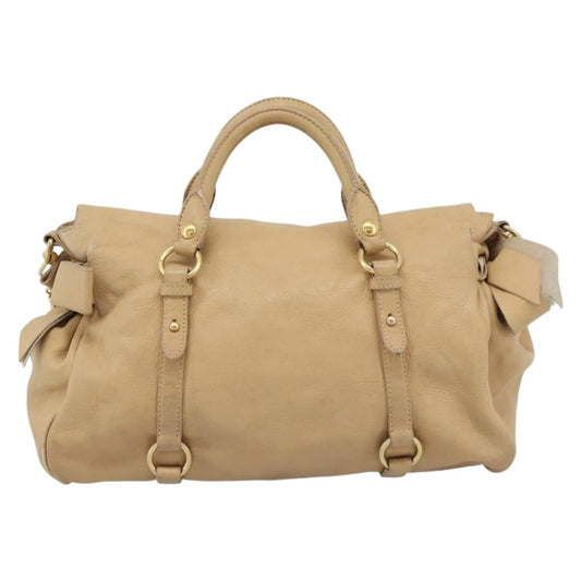 Miu Miu Convertible Satchel Leather, Beige, Leather, Handbag