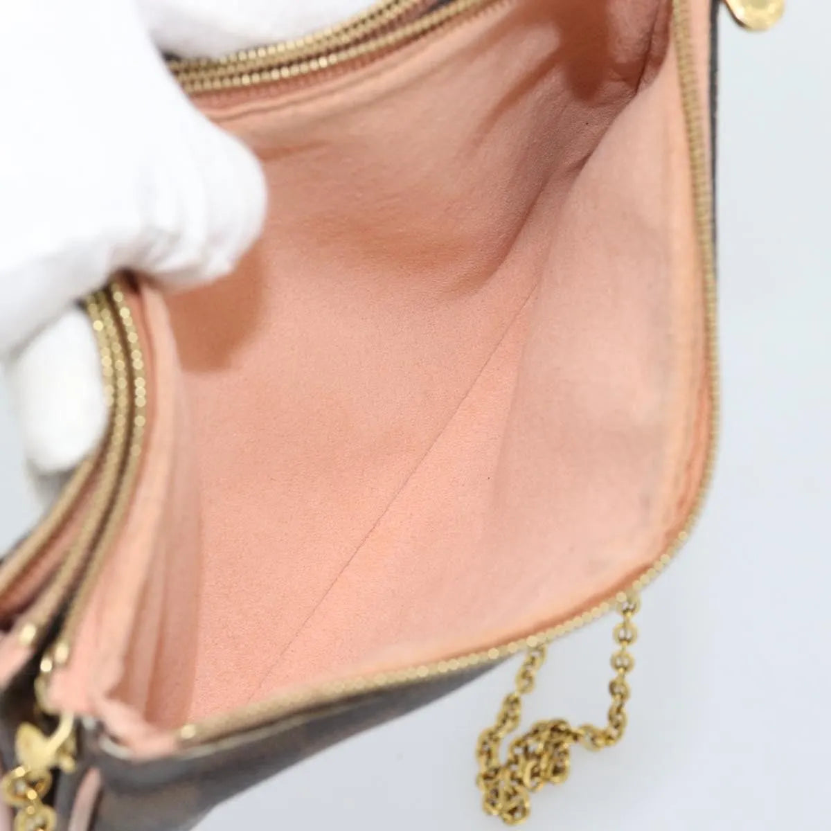 Louis Vuitton Double Zip Pochette Damier, Brown, Canvas, Clutch
