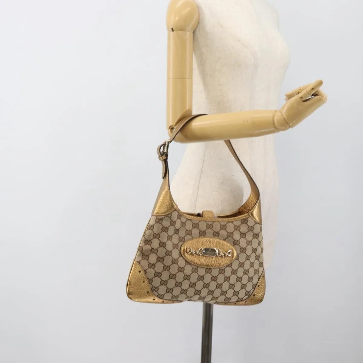 Gucci Vintage Jackie O Chain Hobo GG Canvas, Beige, Canvas, Handbag