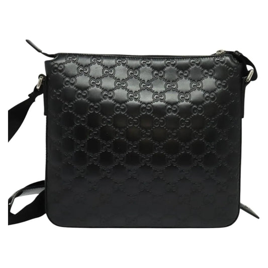 Gucci Signature Zip Messenger Guccissima Leather, Black, Leather, Shoulder Bag