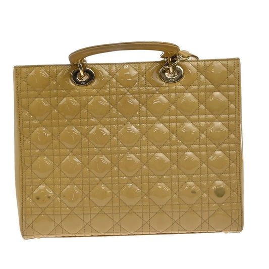 Christian Dior Lady Dior Cannage Quilt Patent, Yellow, Patent Leather, Handbag