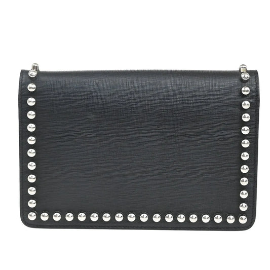Fendi Karlito Wallet on Chain Studded Saffiano Leather, Black, Leather, Shoulder Bag