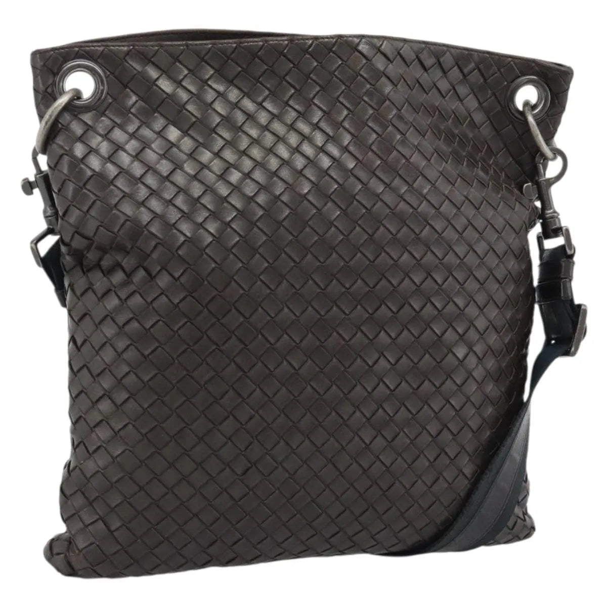 Bottega Veneta Flat Messenger Intrecciato Nappa, Brown, Leather, Crossbody Bag
