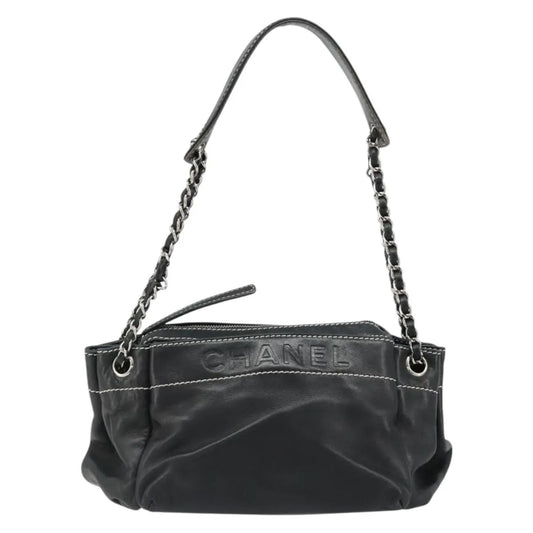 Chanel CC Shoulder Bag Leather, Black, Leather, Handbag