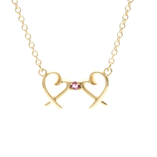 Tiffany & Co. Double Loving Heart Pendant 18K Rose Gold with Pink Sapphire, Gold, Pink Gold, Necklace