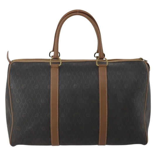 Christian Dior Vintage Honeycomb Boston Canvas and Leather, Black, Canvas, Travel Bag