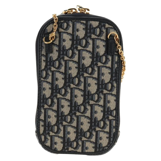 Christian Dior 30 Montaigne Phone Holder on Chain Oblique Canvas, Navy, Canvas, Clutch