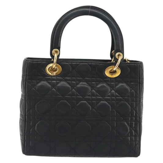 Christian Dior Vintage Lady Dior Cannage Quilt Lambskin, Black, Leather, Handbag