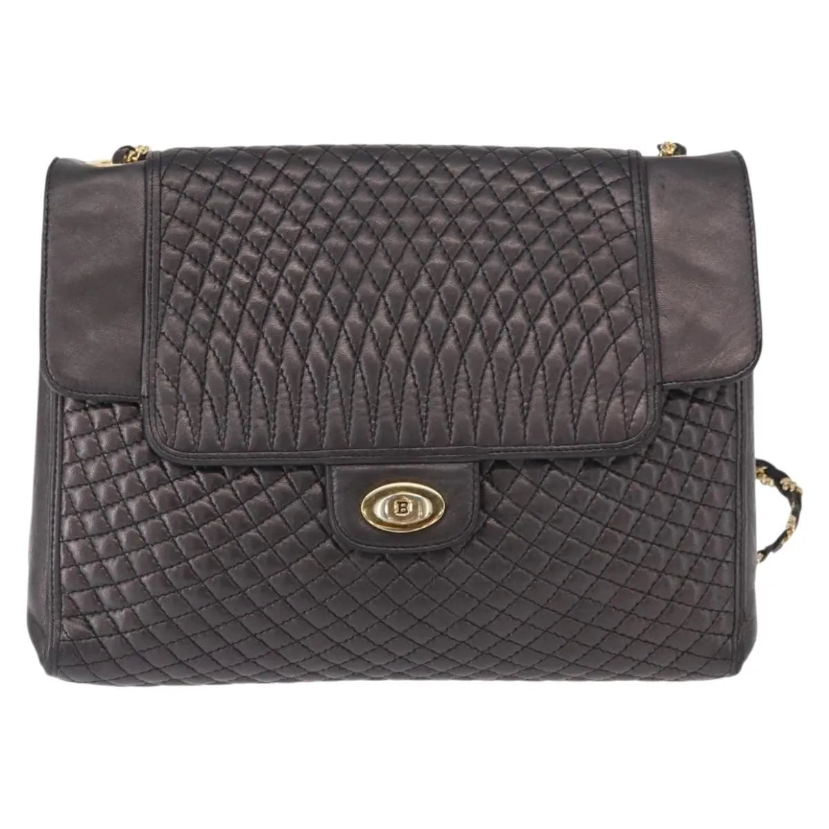 Bally Vintage Chain Quilted Leather, Black, Leather, Shoulder Bag