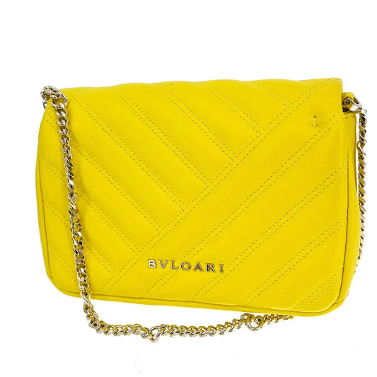 Bvlgari Serpenti Cabochon Diagonal Quilted Leather, Yellow, Leather, Shoulder Bag