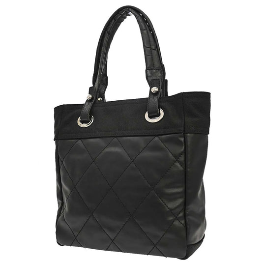 Chanel Biarritz Tote Quilted Coated Canvas, Black, Canvas, Tote Bag