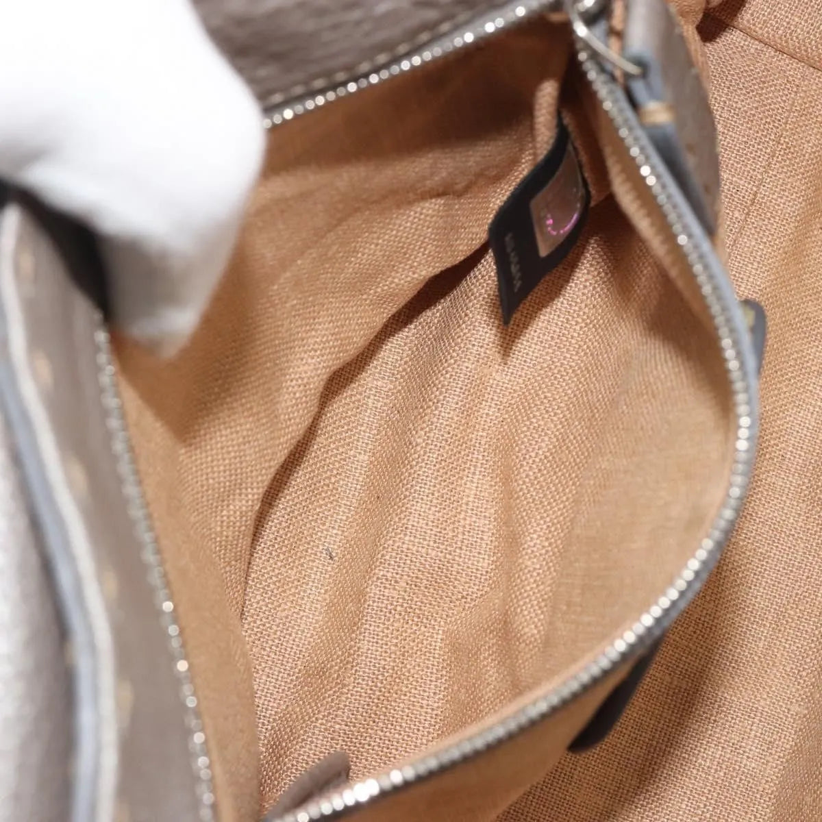 Fendi Selleria Linda Satchel Pebbled Leather, Gray, Leather, Handbag