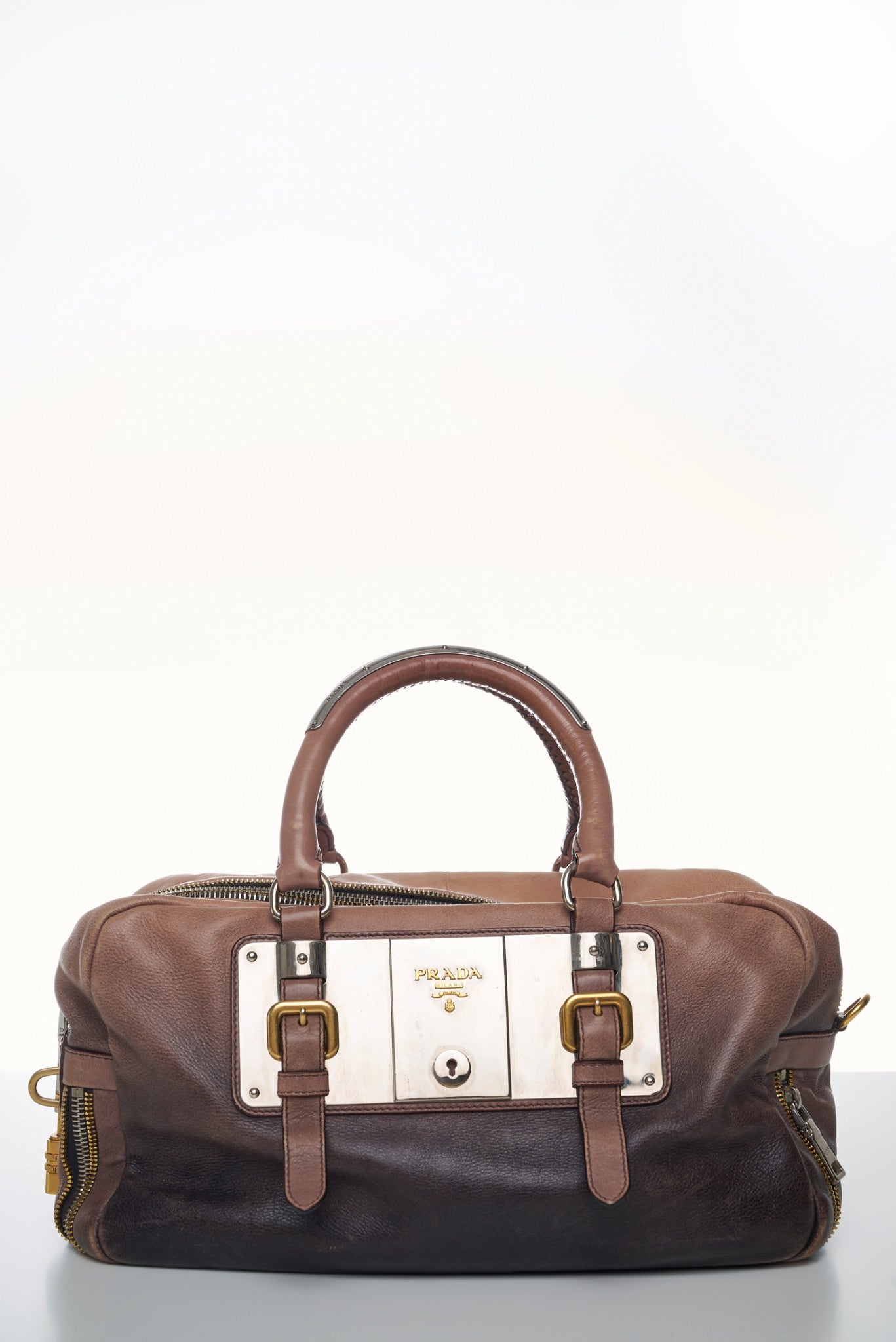 Prada Smoke Ombre Leather Glace Zippers Satchel Bag