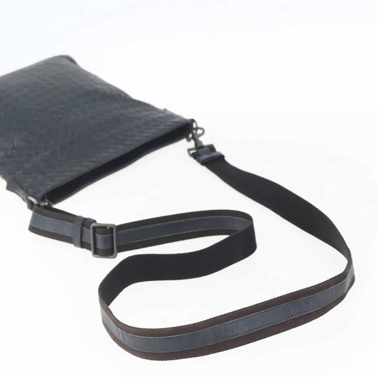 Bottega Veneta Flat Messenger Intrecciato Nappa, Navy, Leather, Crossbody Bag