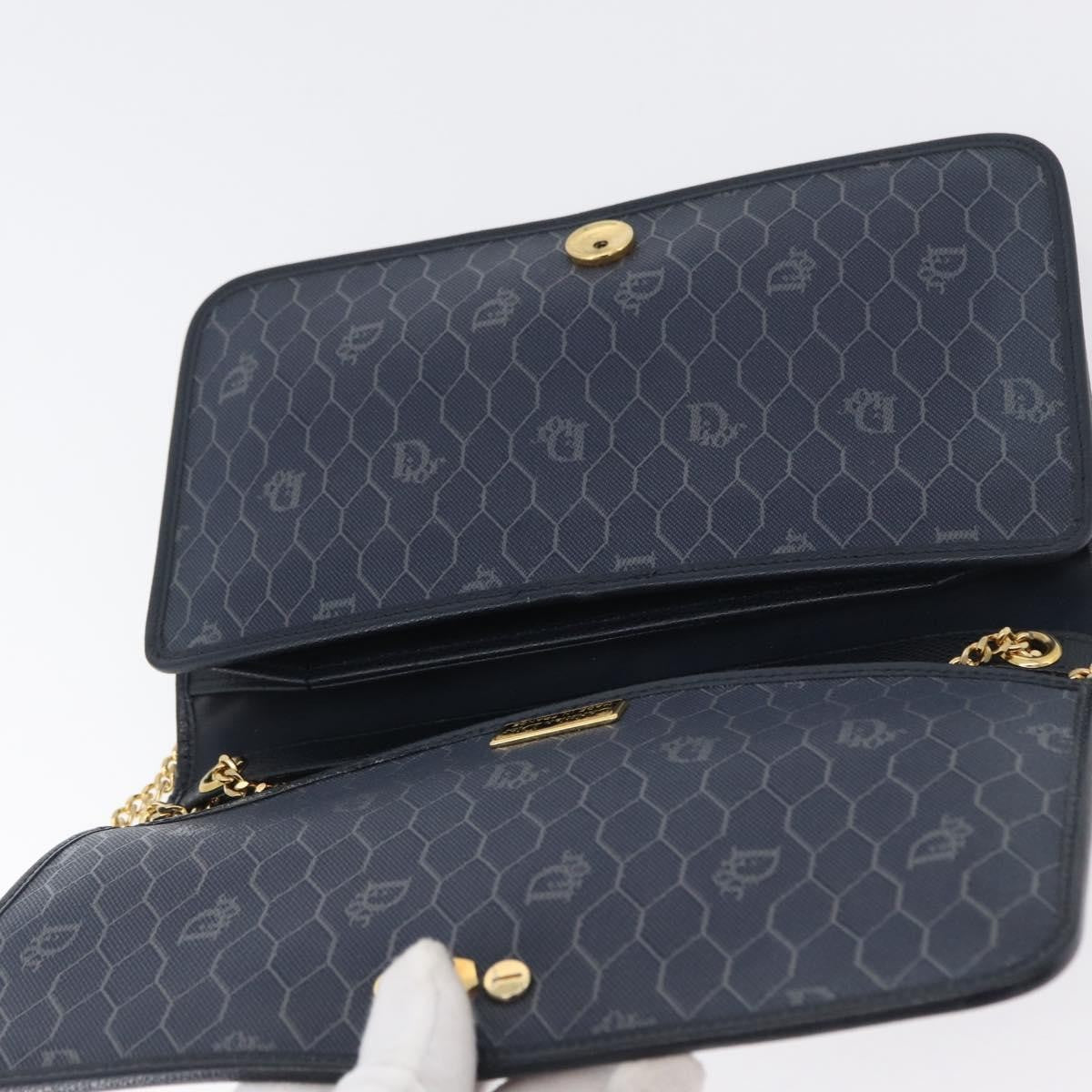 Christian Dior Vintage Chain Flap Leather, Navy, Leather, Shoulder Bag