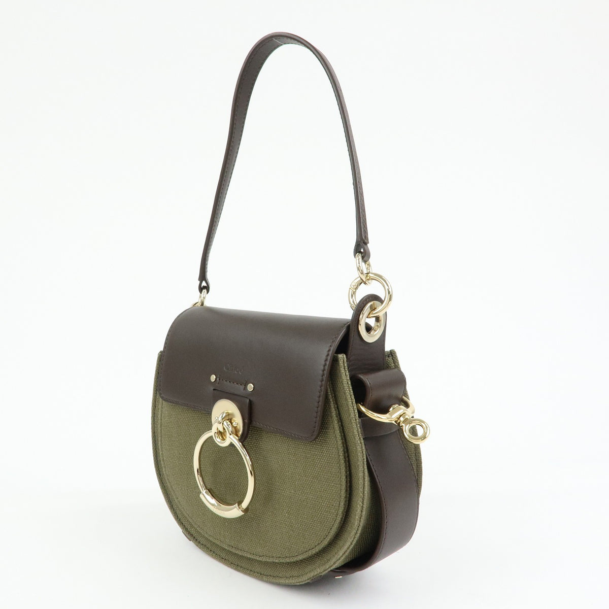 Chloe Tess Canvas with Leather, Green, Canvas, Handbag