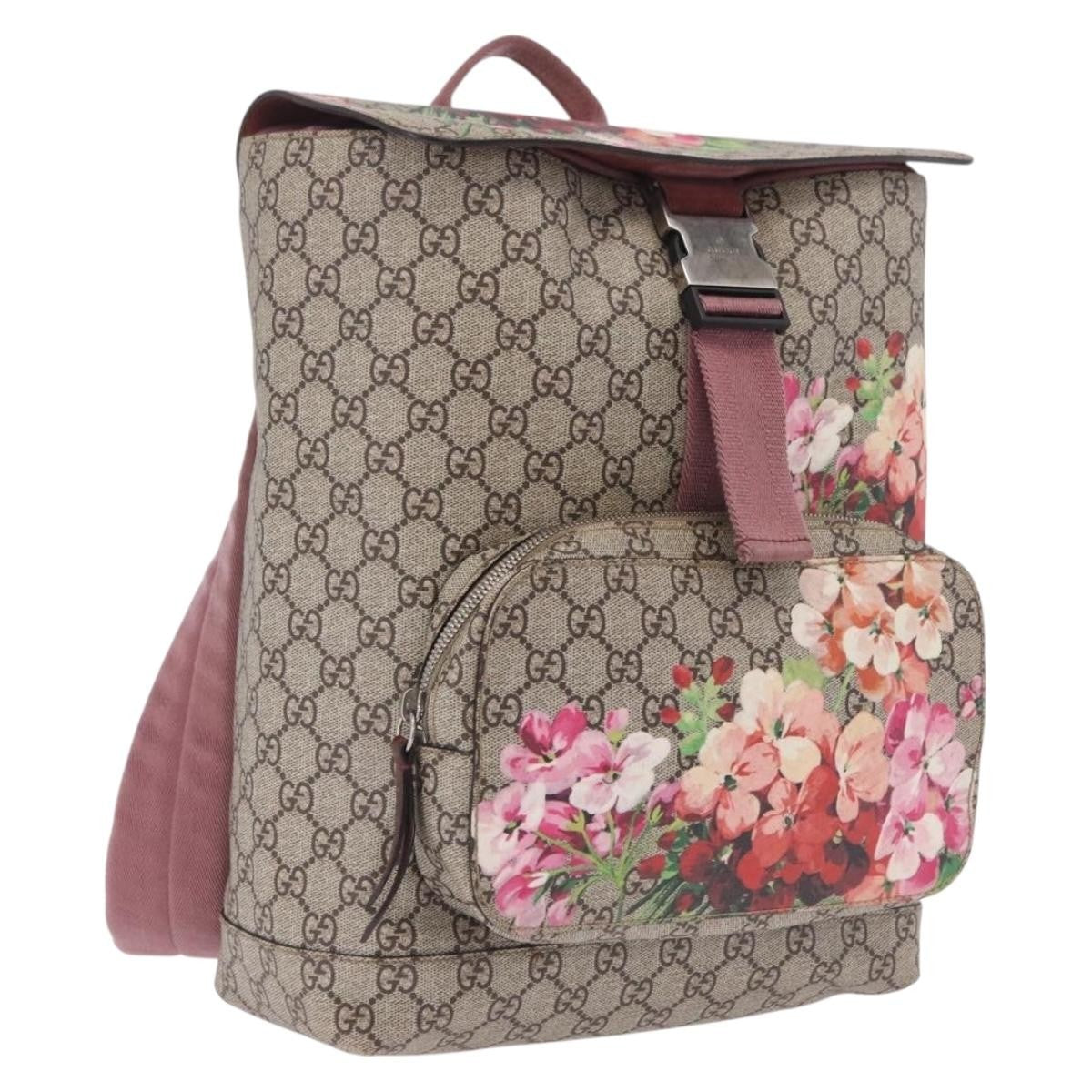 Gucci Buckle Blooms Print GG Coated Canvas, Beige, Canvas, Backpack