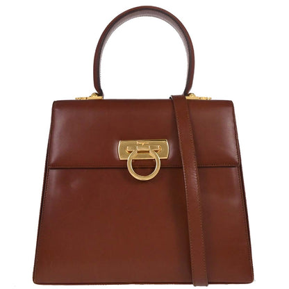 Salvatore Ferragamo Gancini Convertible Top Handle Leather, Brown, Leather, Handbag