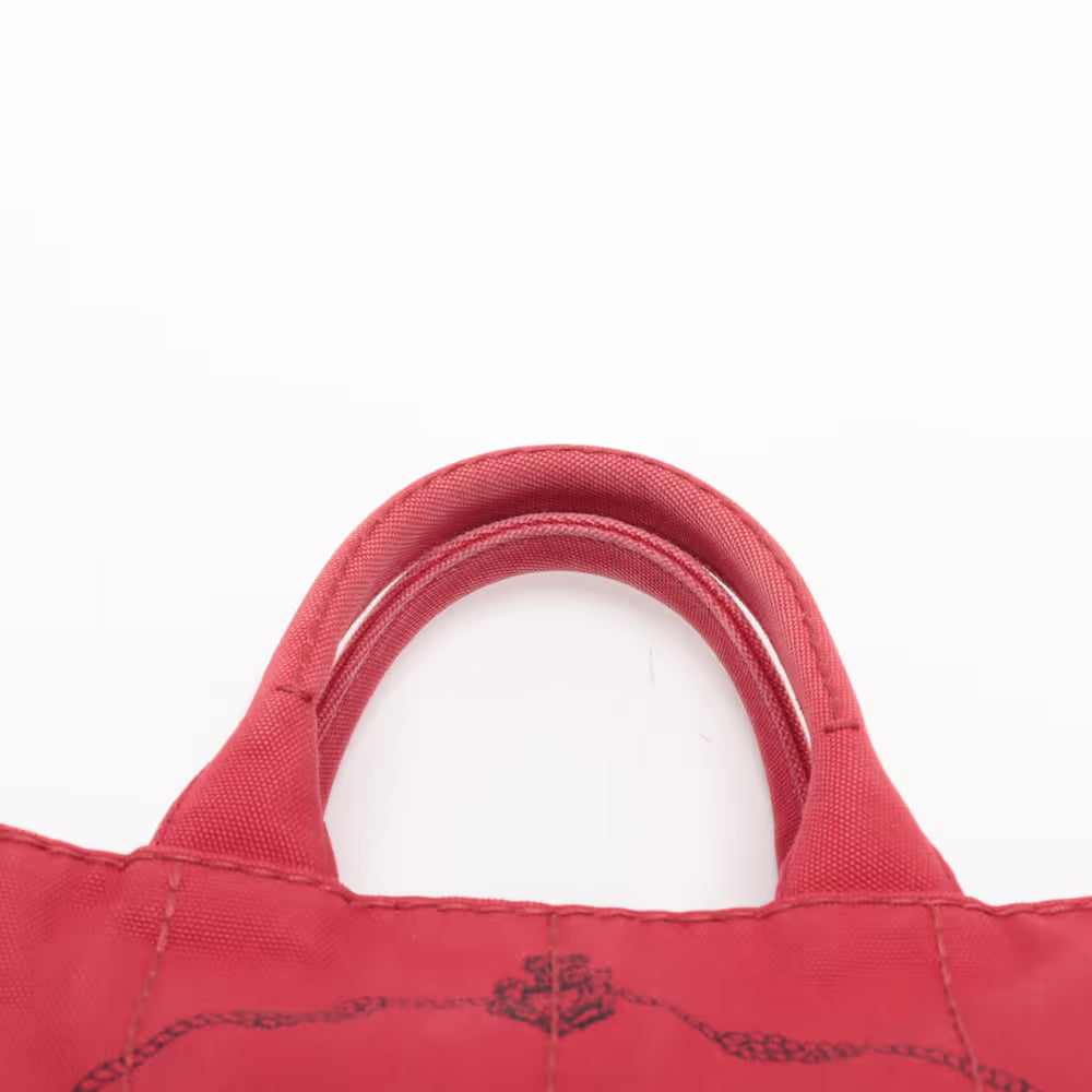 Prada Logo Strap Canapa Tote Jacquard, Red, Canvas, Tote Bag
