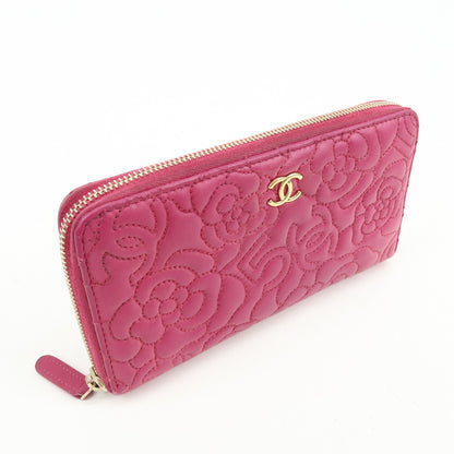Chanel Zip Around Camellia Patent, Pink, Calfskin, Wallet