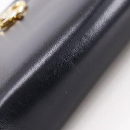 Celine Vintage Triomphe Flap Leather, Black, Calfskin, Shoulder Bag